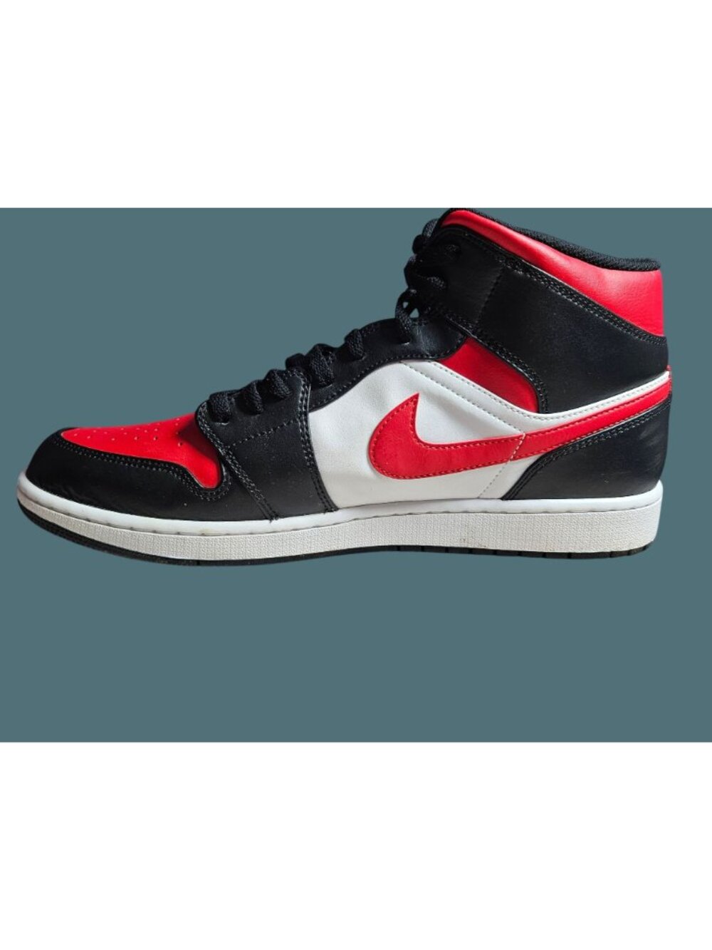 Air Jordan 1 Mid "Bred Toe" Sneakers Men Size 13 White/Black/Fire Red - Picture 12 of 16